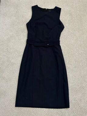 Theory Navy Sheath Midi Dress with Belt